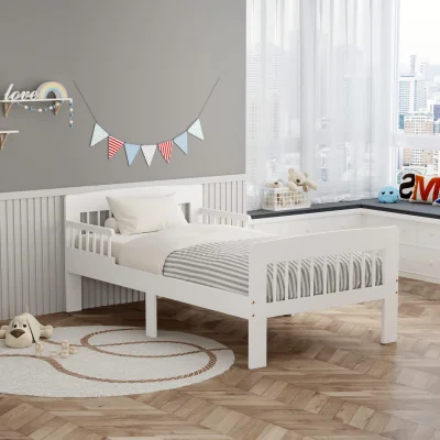 The Range WestWood Wooden Single Bed Toddler Kids Bed Frame Only with Safety Bed Rail Guard White