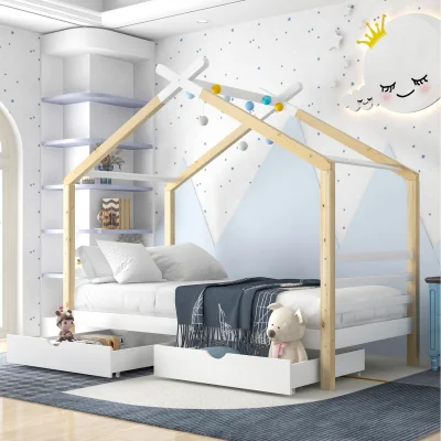 The Range Kids Single Bed Frames Toddler Beds Storage - White