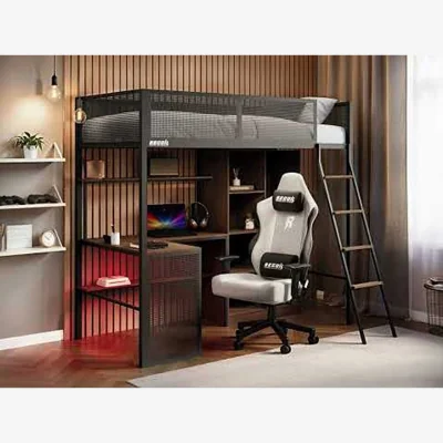 The Range Graynite Metal Gaming High Sleeper with Shelf and Storage Black - Black