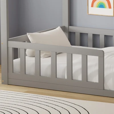 The Range WestWood Wooden House-Shaped Toddler Bed Frame Single With Half-Length Guard Rail White