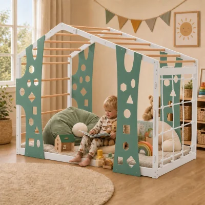 The Range WestWood Kids Climbing House Bed Wooden Playhouse Floor Bed with Rope Net Fun White - White