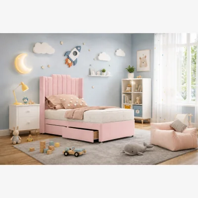 The Range BRAND NEW KIDS DIVAN BED WITH STORAGE - DIVAN BASE - MATTRESS - HEADBOARD - Light Pink