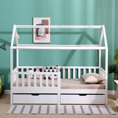 The Range HMD Kids House Bed Frame with 2 Storage Drawers - White
