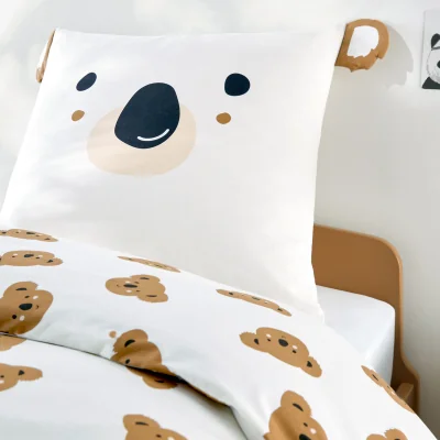 La Redoute Koala Child's Duvet Cover Set in 50% Recycled Cotton with Square Pillowcase