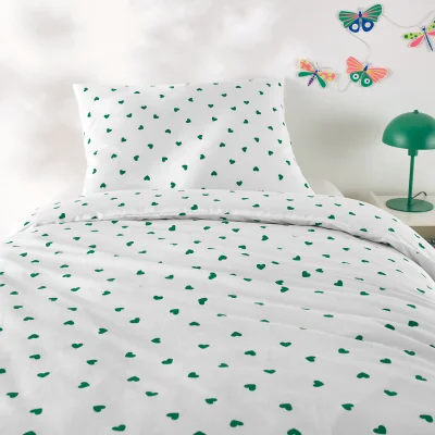 La Redoute Scacco Green Child's Duvet Cover Set in 50% Recycled Cotton with Rectangular Pillowcase