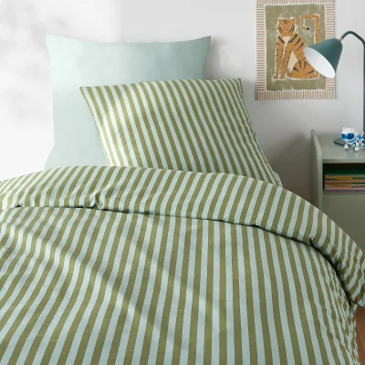 La Redoute Child's Sacha Green 50% Recycled Cotton Duvet Cover Set with Square Pillowcase