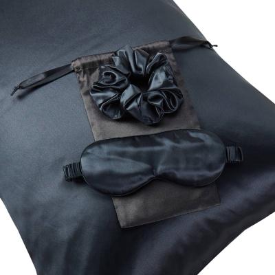 Wolf & Badger Gift Set: Black Pure Mulberry Silk Pillowcase, Eye Mask And Scrunchies King Size Us King Soft Strokes Silk