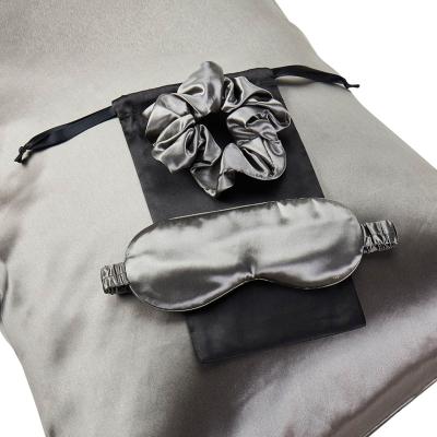 Wolf & Badger Gift Set: Grey Pure Mulberry Silk Pillowcase, Eye Mask And Scrunchies Queen Size Us Queen Soft Strokes Silk
