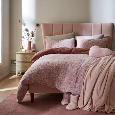 Dunelm Teddy Bear Feather Soft Marl Reversible Duvet Cover and Pillowcase Set Pink
