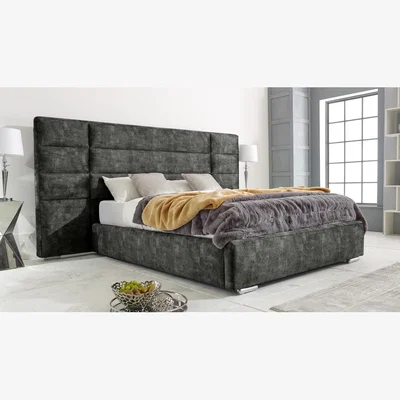The Range Solace Marble 4 Inch Solid Thick Bed Frame With Wide Headboard - Steel / Superking