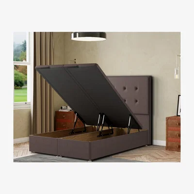 The Range Darlington Ottoman Bed Floor Standing Headboard Matching Buttons Malham Weave - Slate / Superking