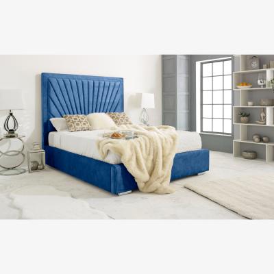 The Range Downtown Plush 4 Inch Solid Thick Bed Frame With Sunburst Headboard - Blue / Superking