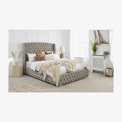 The Range Reily Plush 4 Inch Solid Thick Bed Frame With Winged Headboard - Grey / Superking