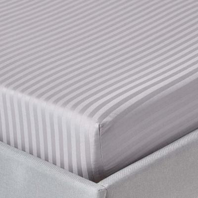 The Range 330 Thread Count Egyptian Cotton Satin Stripe Fitted Sheet - Grey / Single