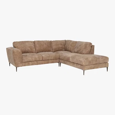 Barker and Stonehouse Troy Right Hand Facing Leather Chaise Sofa, Wyatt Tan