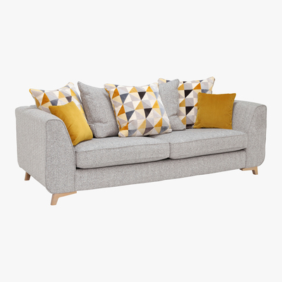 Barker and Stonehouse Daxon Pillow Back Grand Sofa, Silver Larson Plain