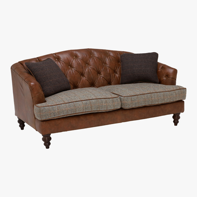 Barker and Stonehouse Harris Tweed Dalmore Petit Sofa, Bracken Herringbone and Brompton Tan