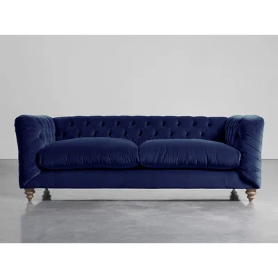 Cox and Cox Buttoned Midi Sofa Navy Cotton Velvet