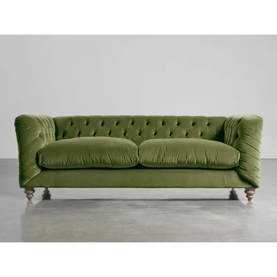 Cox and Cox Buttoned Grand Sofa Moss Cotton Velvet