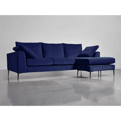 Cox and Cox Milano Grand Chaise Sofa Navy Cotton Velvet
