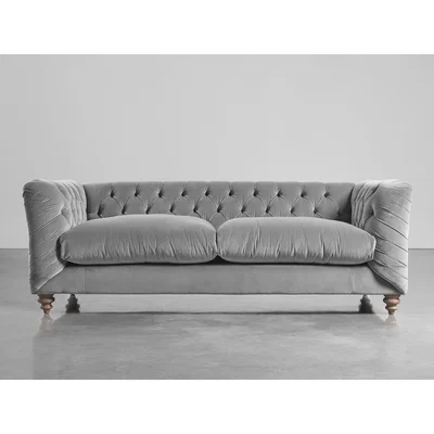 Cox and Cox Buttoned Midi Sofa Swedish Grey Cotton Velvet