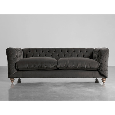 Cox and Cox Buttoned Midi Sofa Slate Cotton Velvet