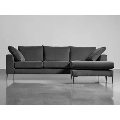 Cox and Cox Milano Grand Chaise Sofa Slate Cotton Velvet