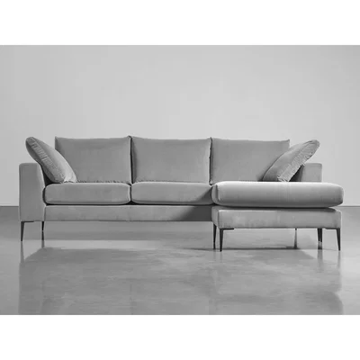 Cox and Cox Milano Grand Chaise Sofa Swedish Grey Cotton Velvet