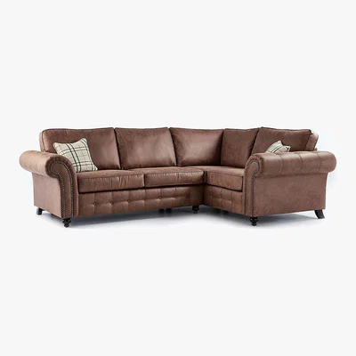 Dunelm Oakland Right Hand Faux Leather Corner Sofa Brown