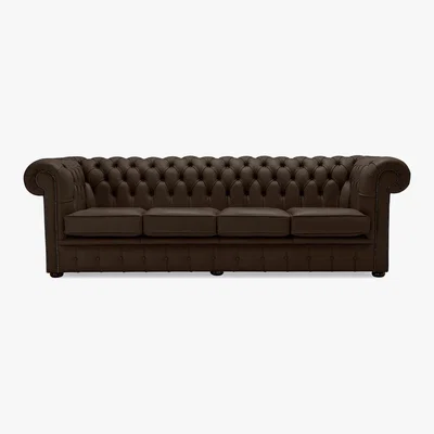 Dunelm Belvedere Chesterfield 4 Seater Leather Sofa Brown
