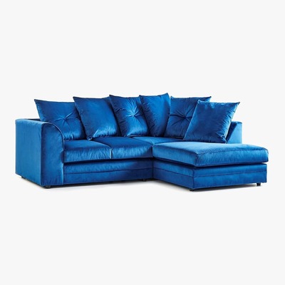 Dunelm Michigan Right Hand Grey Velvet Corner Sofa Royal Blue