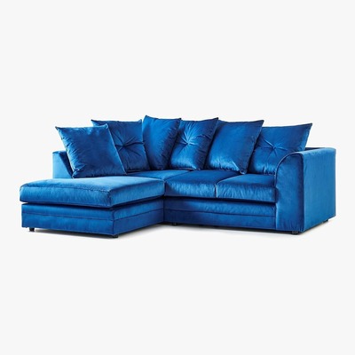 Dunelm Michigan Left Hand Grey Velvet Corner Sofa Royal Blue