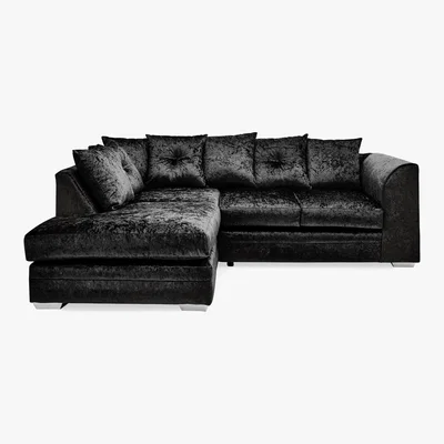 Dunelm Michigan Velvet Left Hand Corner Sofa Black