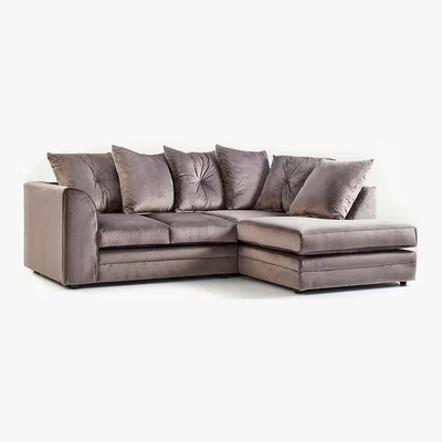 Dunelm Michigan Right Hand Grey Velvet Corner Sofa Grey