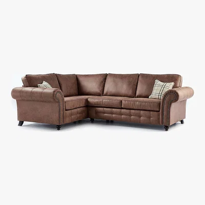 Dunelm Oakland Left Hand Faux Leather Corner Sofa Brown