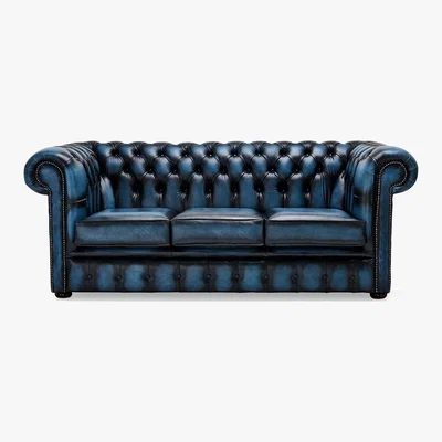 Dunelm Belvedere Chesterfield 3 Seater Antique Leather Sofa Blue