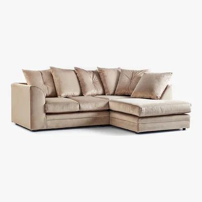 Dunelm Michigan Right Hand Grey Velvet Corner Sofa Champagne