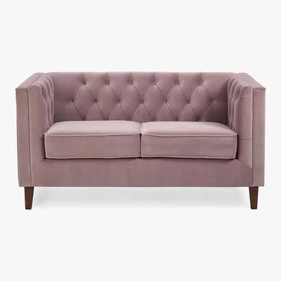 Dunelm Isabel Velvet Chesterfield 2 Seater Sofa Blush