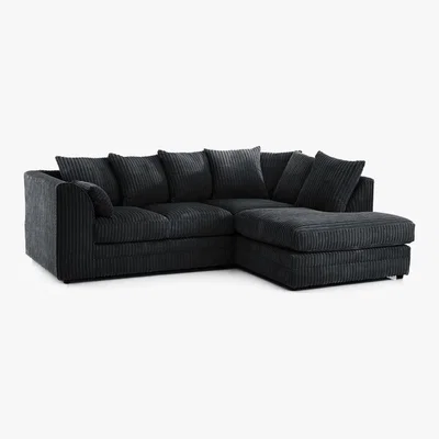 Dunelm Chicago Jumbo Cord Right Hand Corner Sofa Black