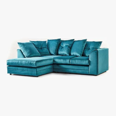 Dunelm Michigan Left Hand Grey Velvet Corner Sofa Teal (Blue)
