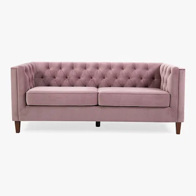 Dunelm Isabel Velvet Chesterfield 3 Seater Sofa Blush