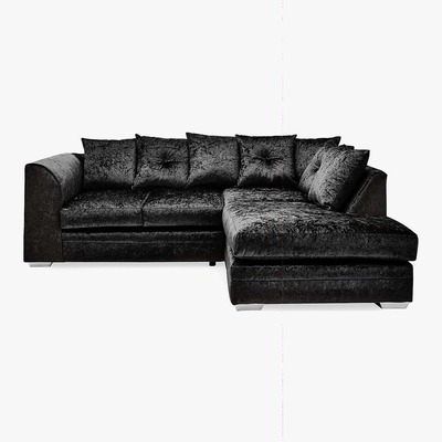 Dunelm Michigan Crushed Velvet Right Hand Corner Sofa Black