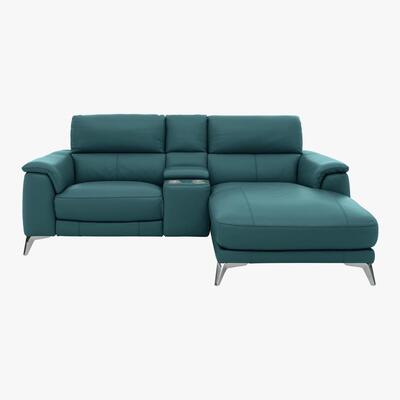 Furniture Village Odyssey Leather Recliner Chaise Sofa with Cupholders and Power Headrests- World of Leather