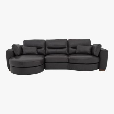 Furniture Village Curves 3 Seater Leather Chaise Sofa - Black - By Furniture Village