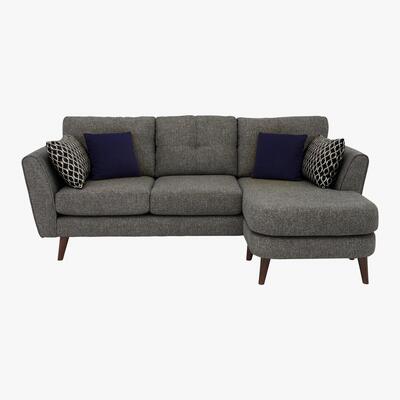 Furniture Village Connection 3 Seater Classic Back Fabric Chaise Sofa - Grey