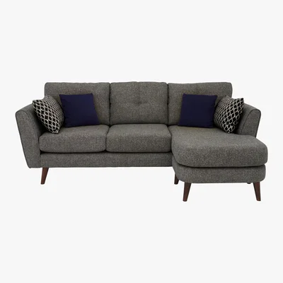 Furniture Village Connection 3 Seater Classic Back Fabric Chaise Sofa - Grey
