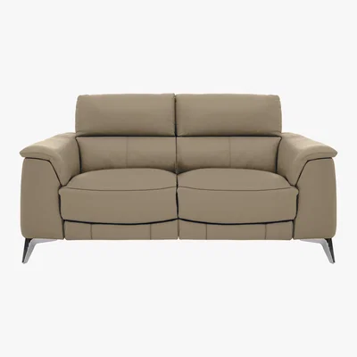 Furniture Village Odyssey 2 Seater Leather Recliner Sofa with Power Headrests - Beige- World of Leather