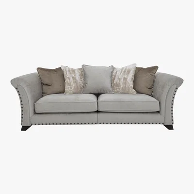 Furniture Village Holly 4 Seater Split Pillow Back Fabric Sofa with Studs - Grey