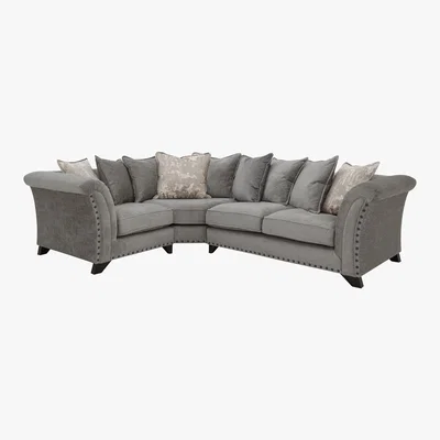 Furniture Village Holly Small Pillow Back Fabric Corner Sofa with Studs - Grey