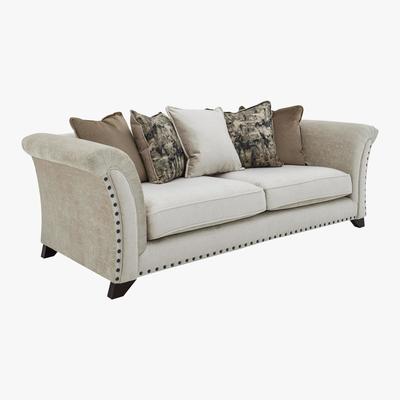 Furniture Village Holly 3 Seater Pillow Back Fabric Sofa with studs - Cream - By Furniture Village